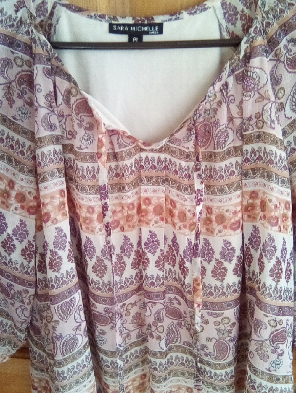 Sara Michelle Cream Tunic with Purple and Tan Paisley Print
